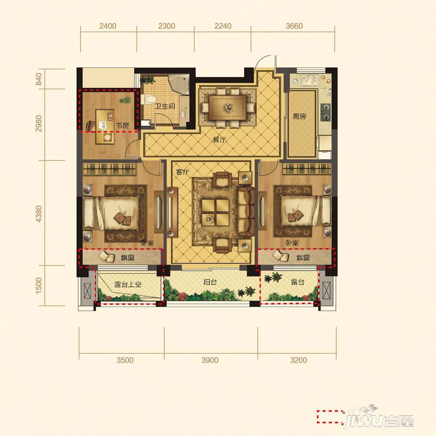 华宇·城市之星2室2厅1卫98㎡户型图