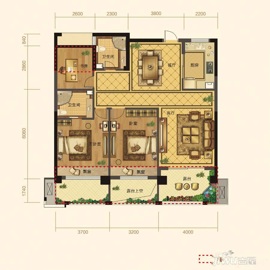 华宇·城市之星2室2厅2卫117㎡户型图