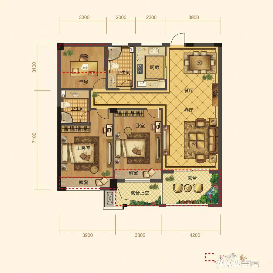 华宇·城市之星2室2厅2卫123㎡户型图