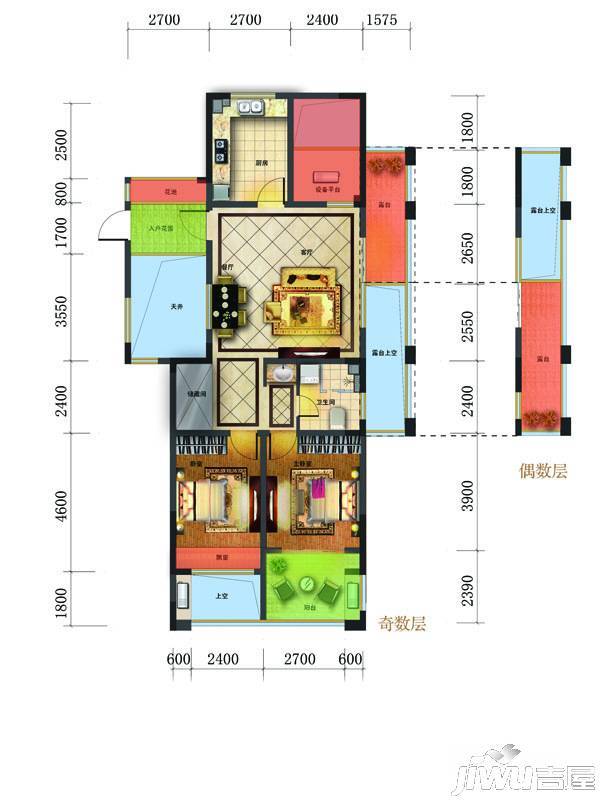 庆盛华府一号院3室2厅1卫104㎡户型图