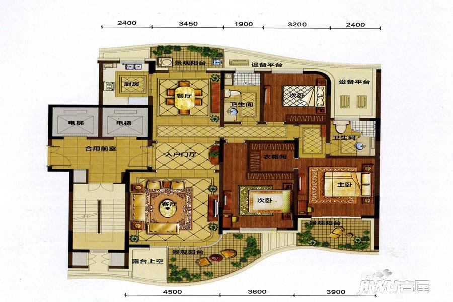 香湖郡3室2厅2卫167.8㎡户型图