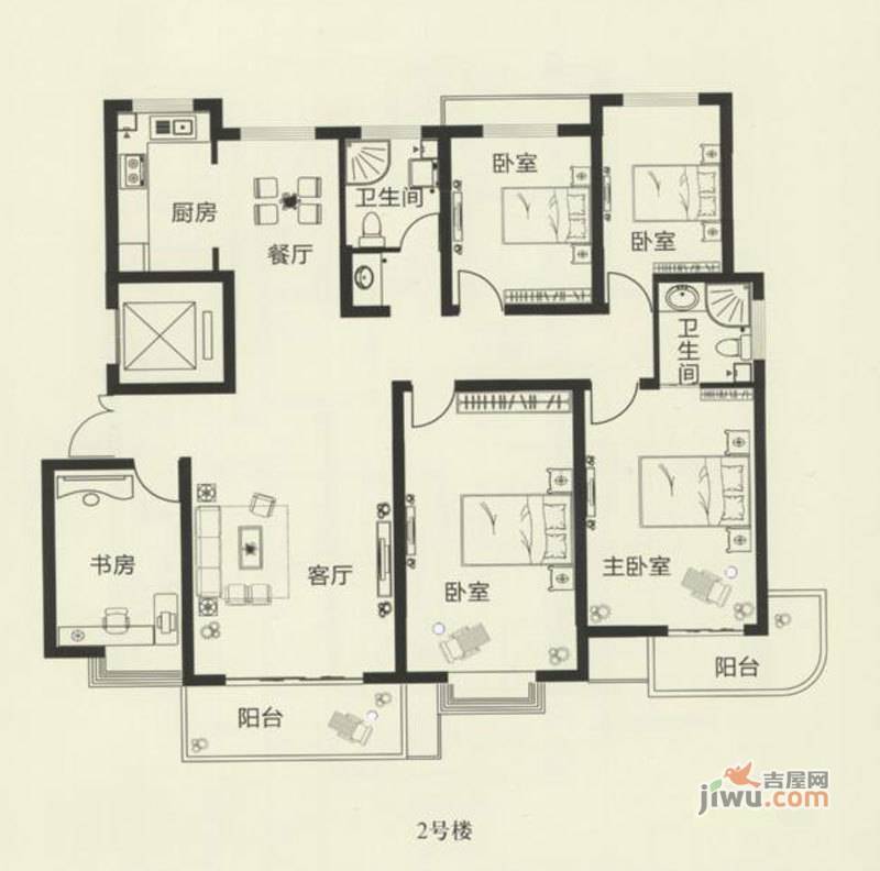 秀竹园5室2厅2卫167.3㎡户型图