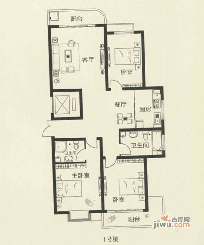 秀竹园3室2厅2卫130.2㎡户型图