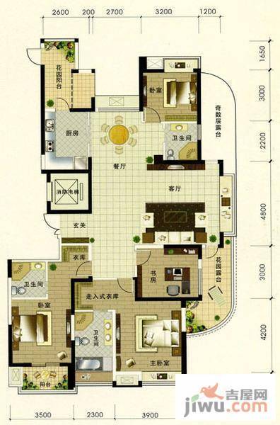 金色水岸4室2厅3卫178㎡户型图