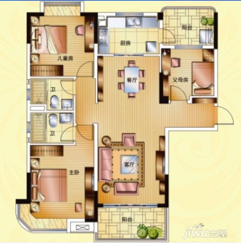 诸暨碧桂园3室2厅2卫109㎡户型图