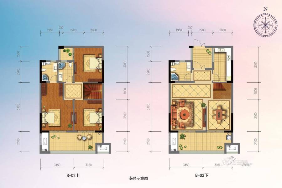 海悦华庭3室2厅3卫88㎡户型图