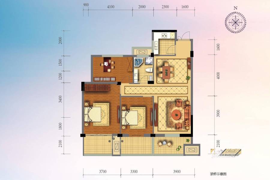 海悦华庭3室2厅1卫99㎡户型图