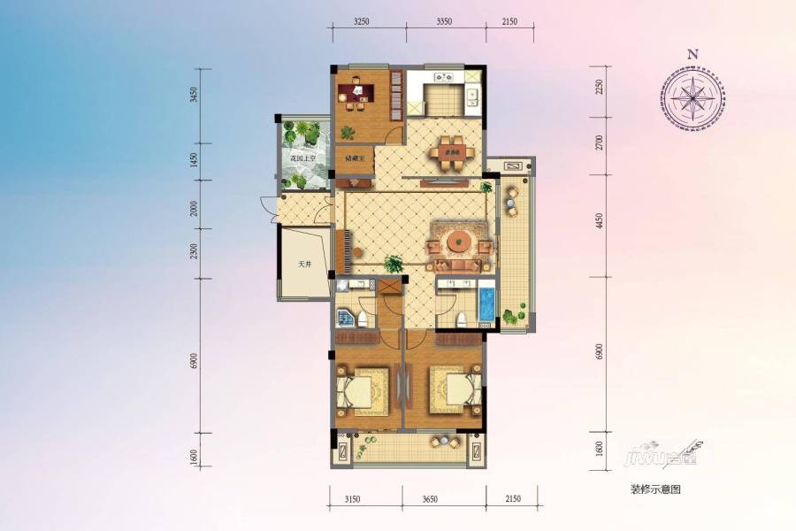 海悦华庭3室2厅2卫133㎡户型图