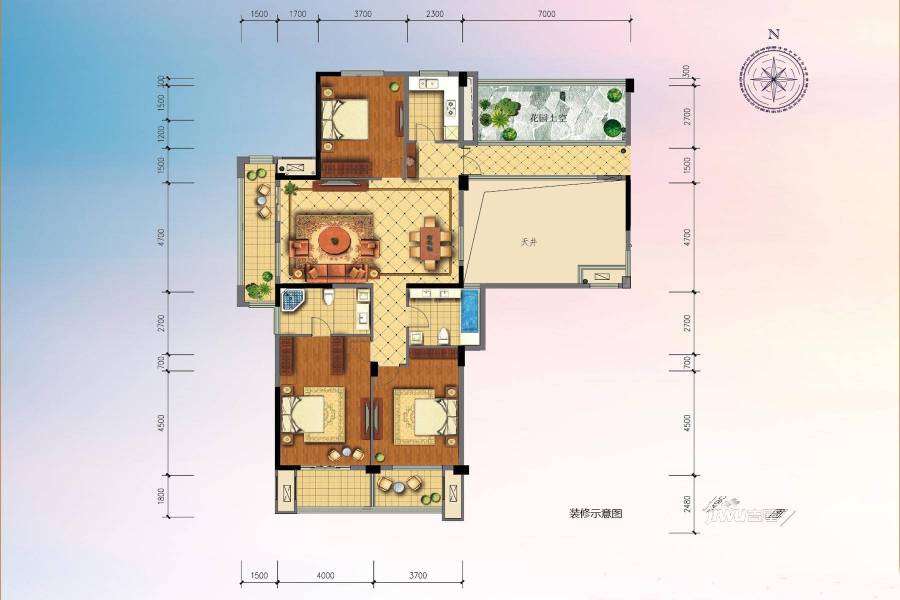 海悦华庭3室2厅2卫138㎡户型图