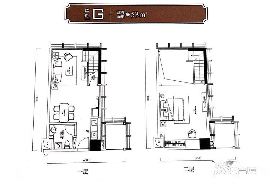 凯旋大厦1室1厅1卫53㎡户型图