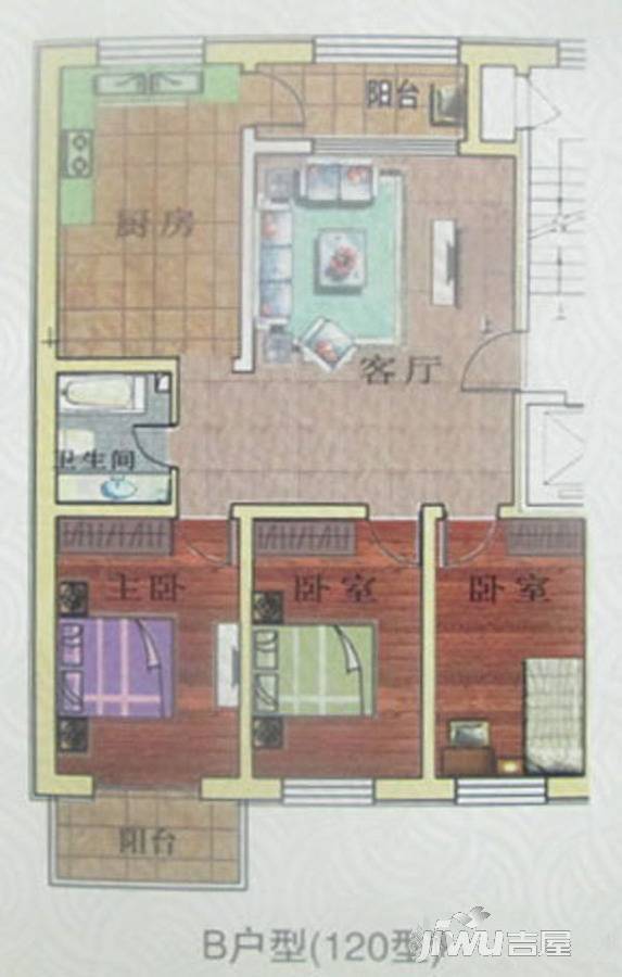 清华园3室1厅1卫120㎡户型图