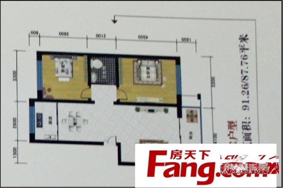 固原金城阳光佳苑2室2厅1卫91.3㎡户型图