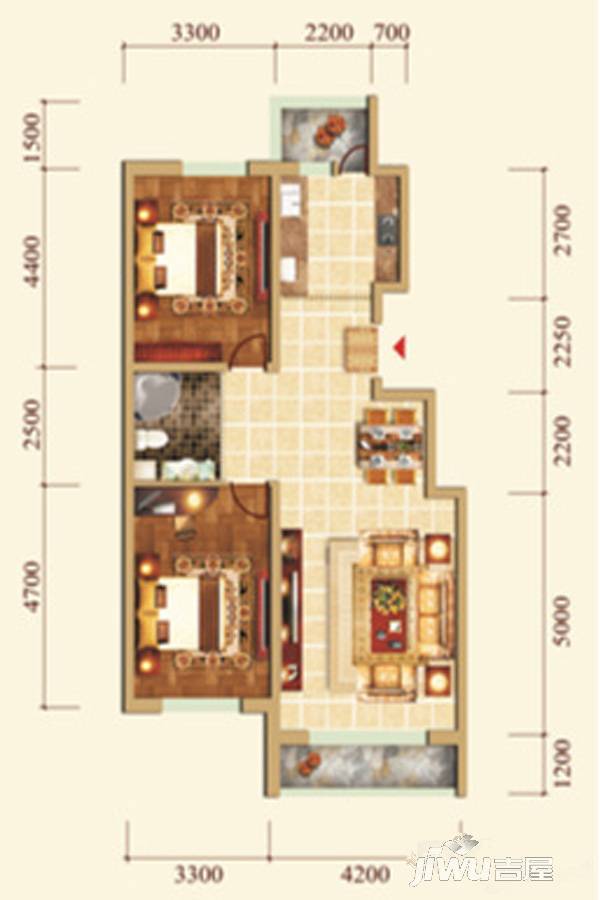 城祥城尚成2室2厅1卫99.3㎡户型图