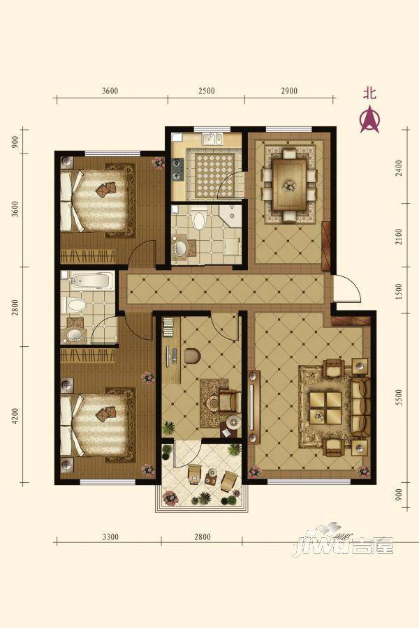 钻石四季华城3室2厅2卫121.3㎡户型图