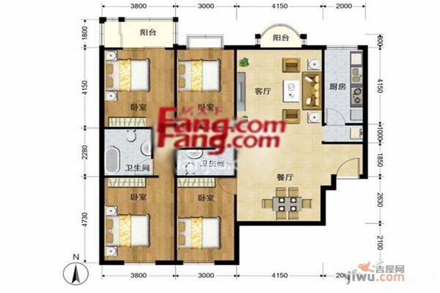 幸福里4室2厅2卫户型图