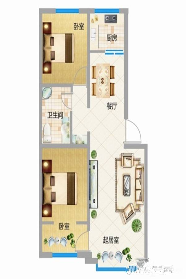 金塔天庆御苑2室2厅1卫79㎡户型图