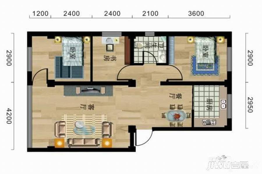 敦煌宝丽佳苑3室2厅1卫81.5㎡户型图