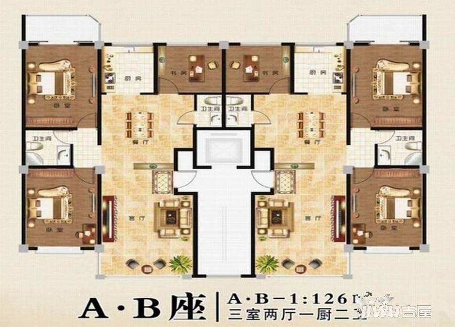 敦煌市宜居轩金水湾3室2厅2卫128㎡户型图