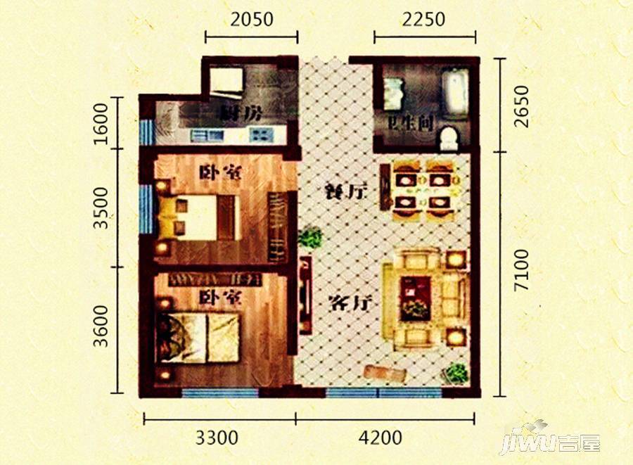 弘胜佳苑2室2厅1卫81.8㎡户型图