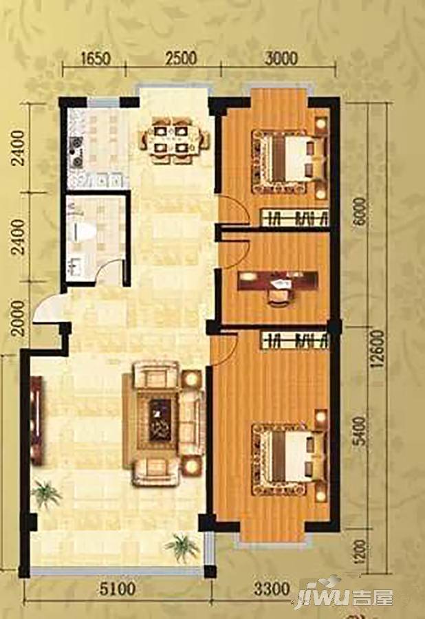 银山丽景花园3室2厅1卫105.6㎡户型图