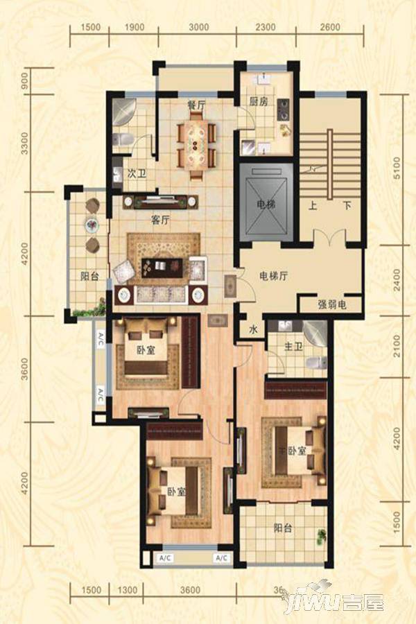 太和新苑3室2厅2卫134.3㎡户型图