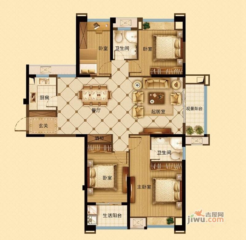 伯爵郦城伯爵壹号院4室2厅2卫140㎡户型图