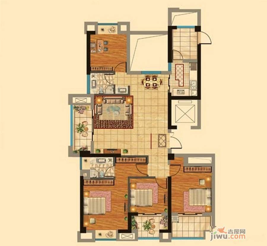 红鼎广场4室2厅2卫143㎡户型图