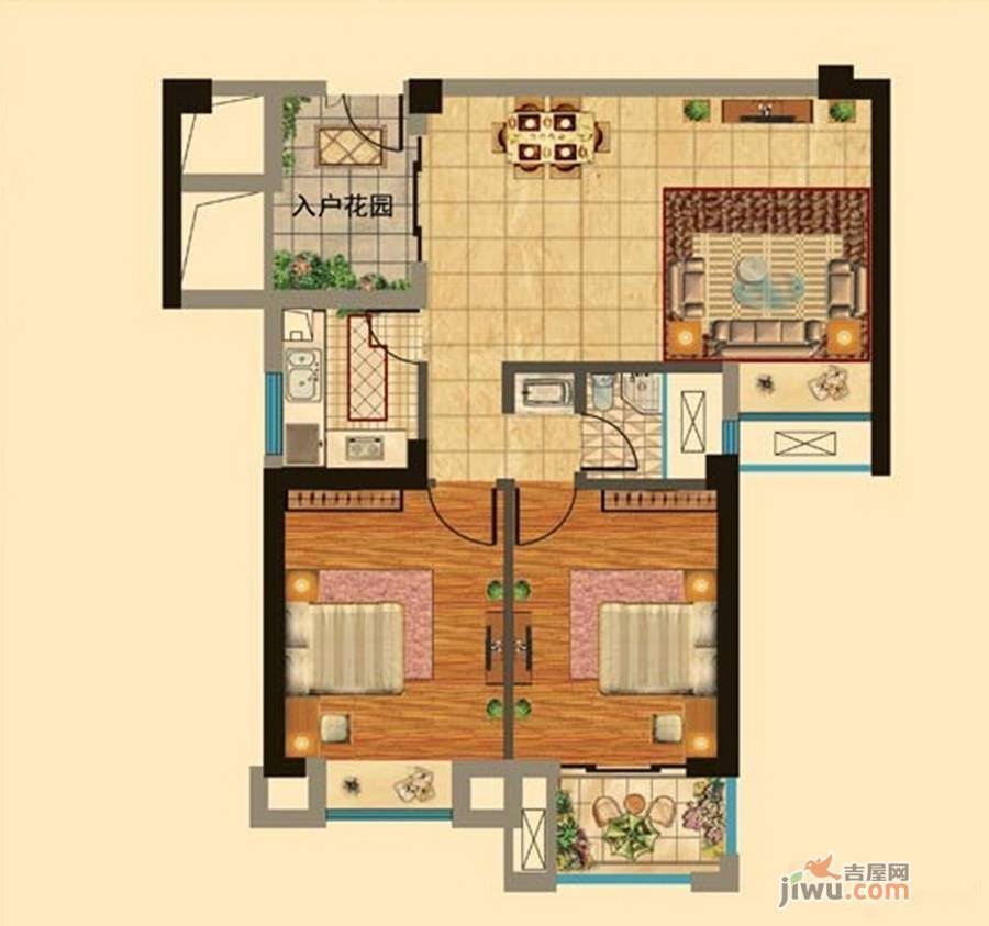 红鼎广场2室1厅1卫88㎡户型图