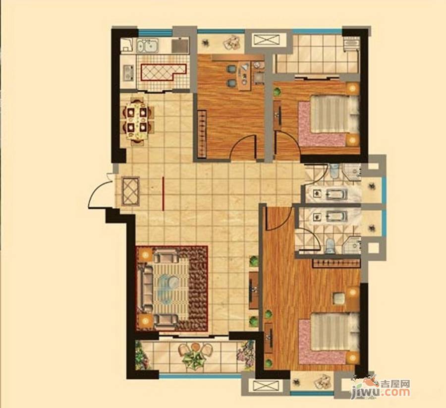 红鼎广场3室2厅2卫112㎡户型图