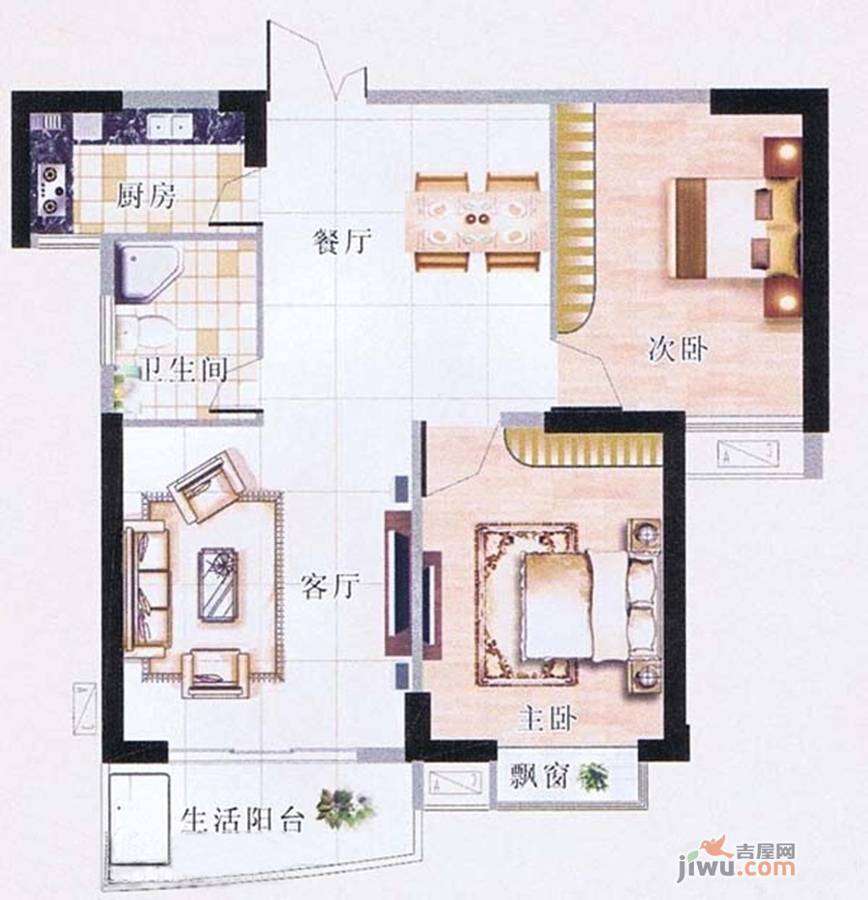 东泰华府2室2厅1卫89.4㎡户型图