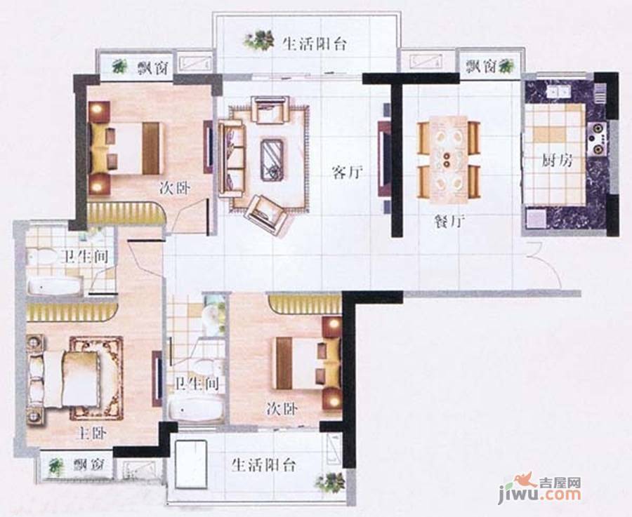 东泰华府3室2厅2卫131.5㎡户型图