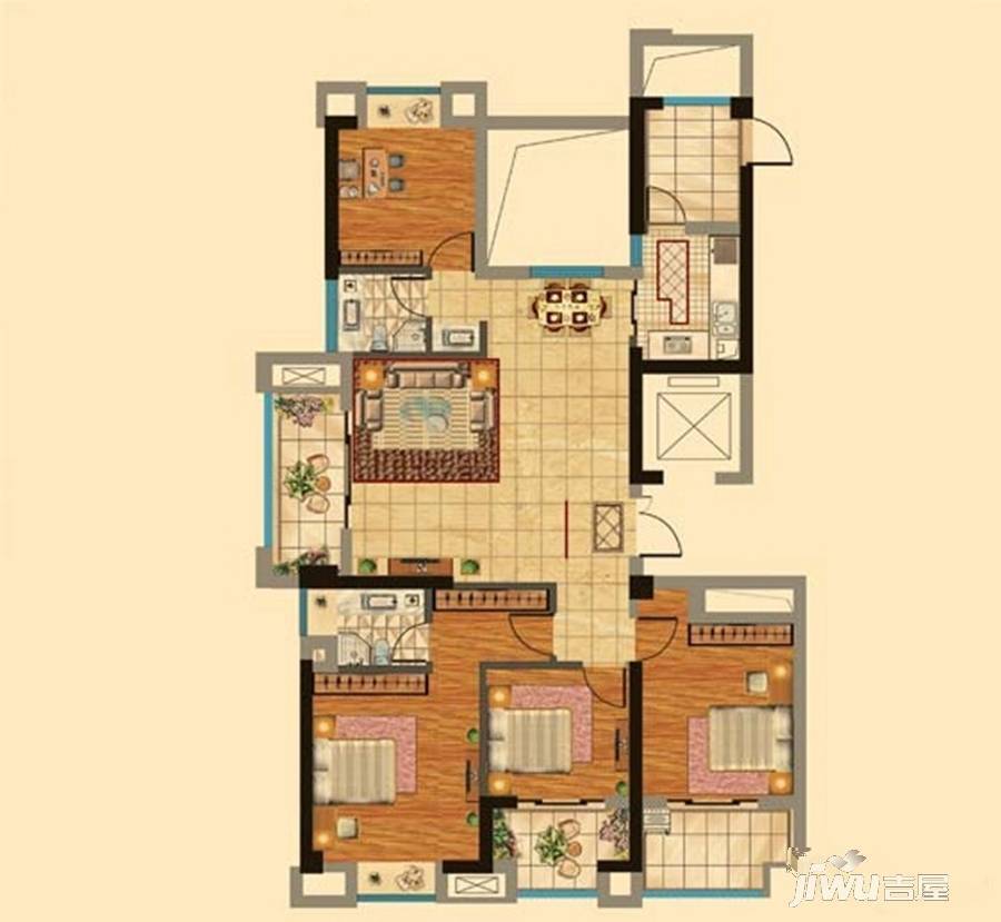 红鼎广场4室2厅2卫143㎡户型图