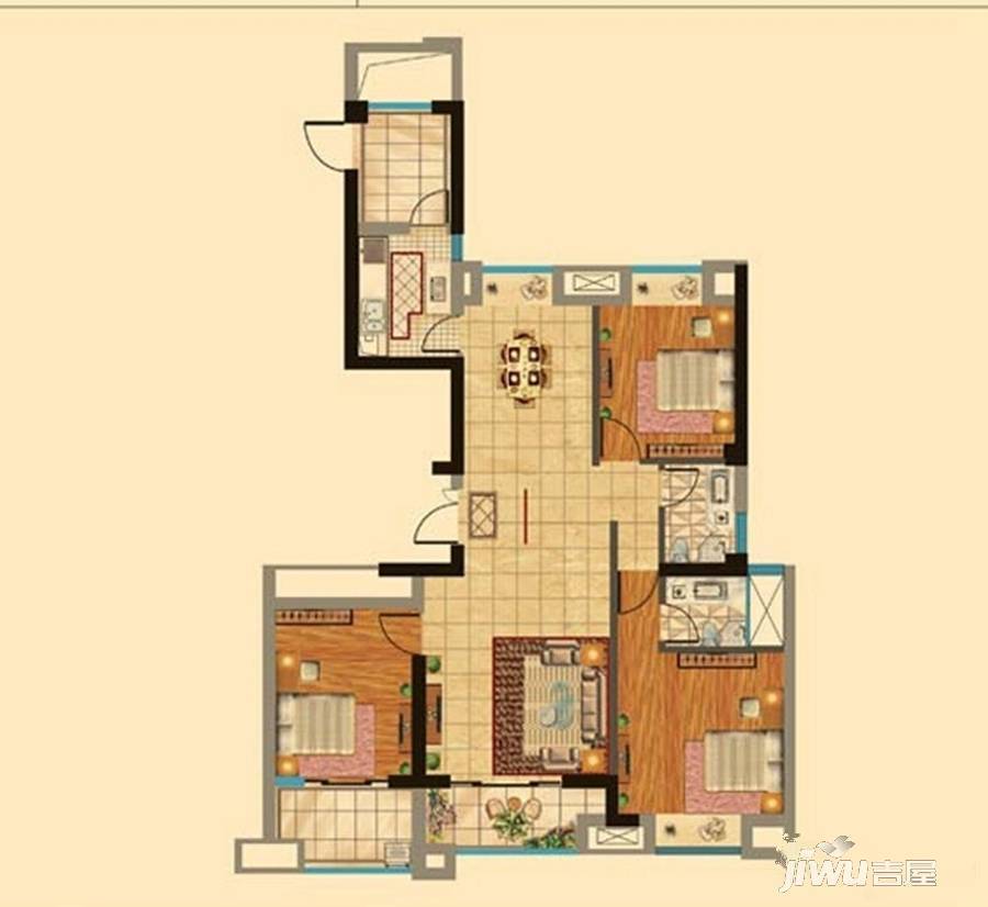 红鼎广场3室2厅2卫127㎡户型图