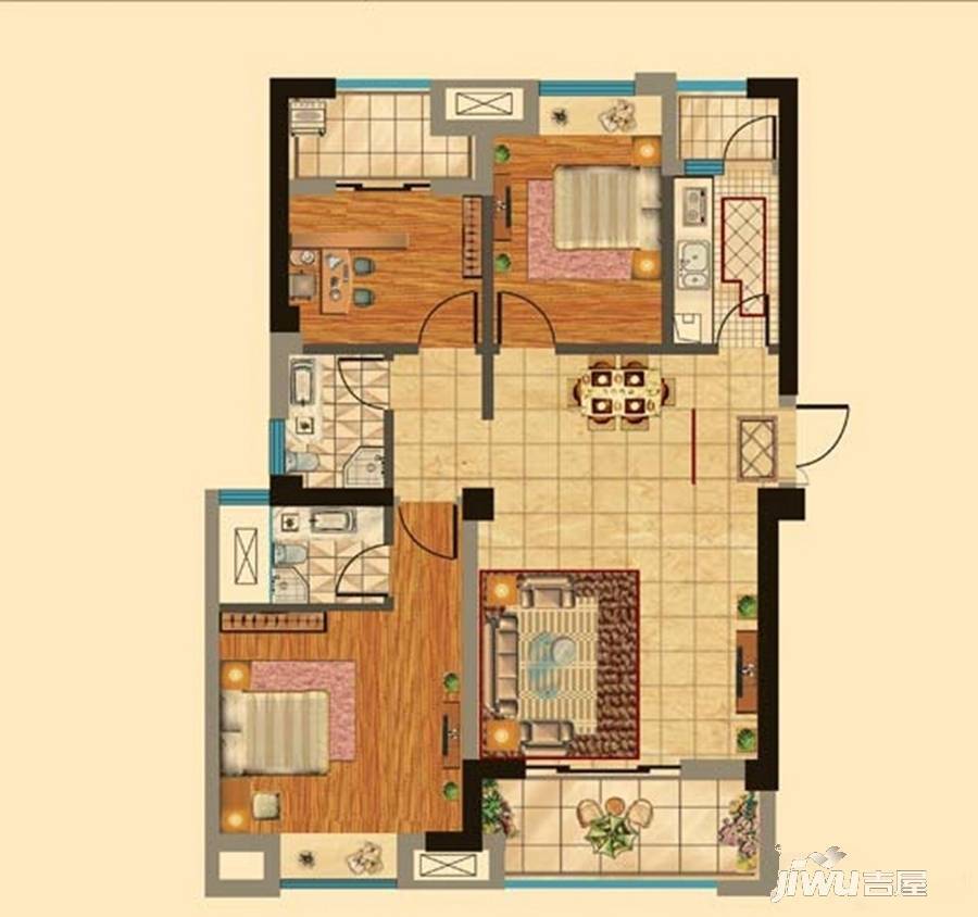 红鼎广场3室2厅2卫111㎡户型图