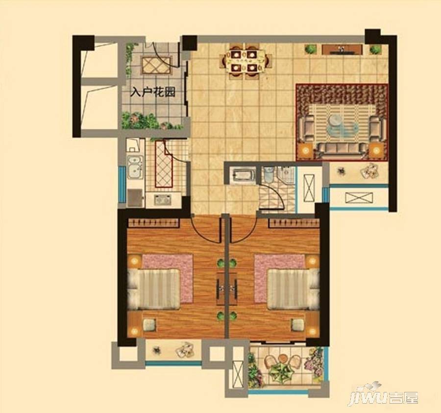 红鼎广场2室1厅1卫88㎡户型图