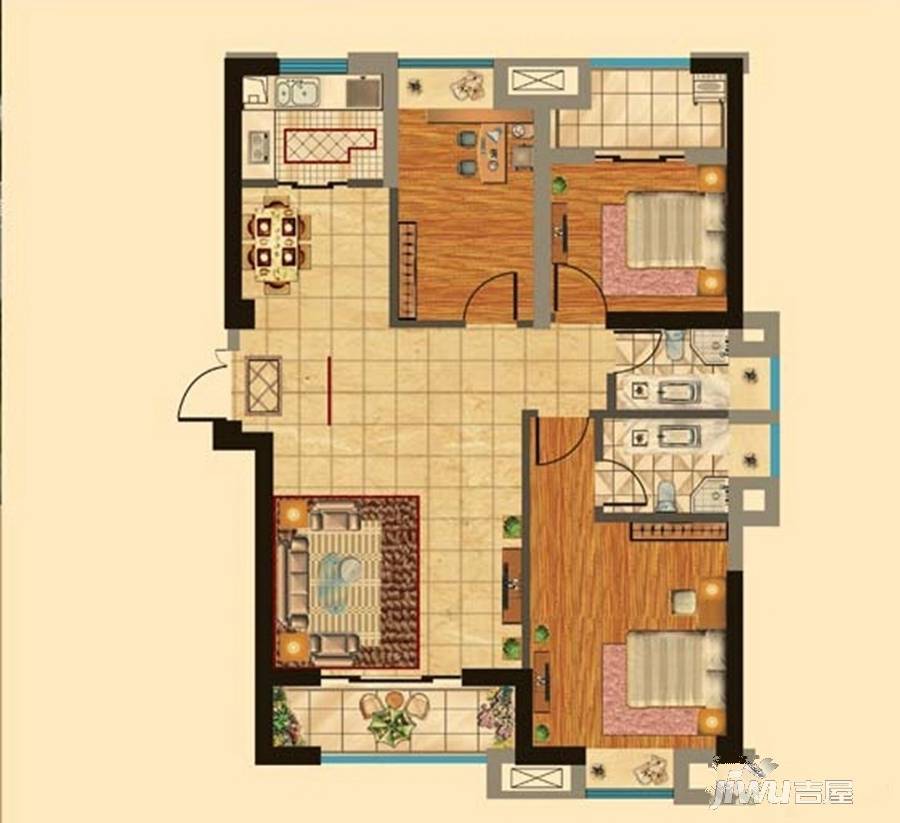 红鼎广场3室2厅2卫112㎡户型图