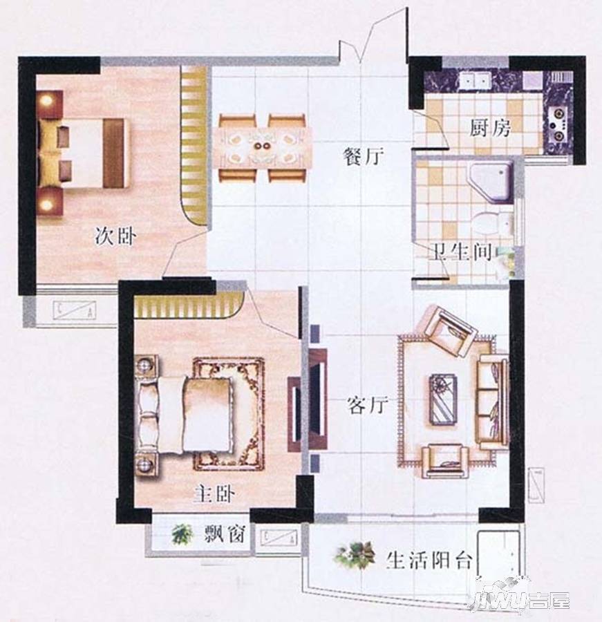 东泰华府2室2厅1卫89.4㎡户型图