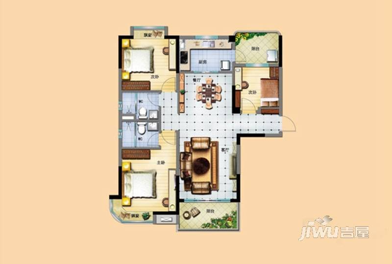 宁德碧桂园3室2厅2卫125㎡户型图