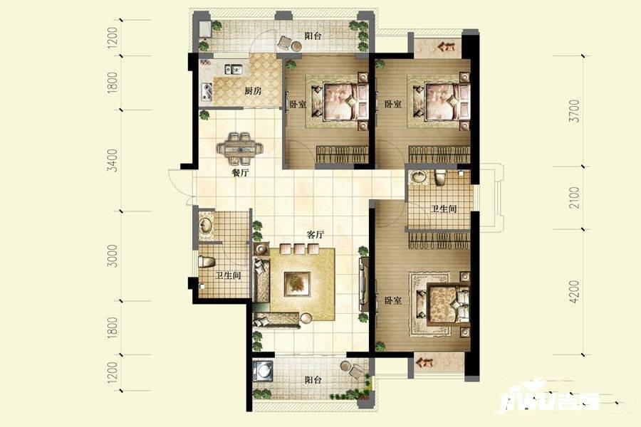 新榕金溪首府3室2厅2卫120㎡户型图