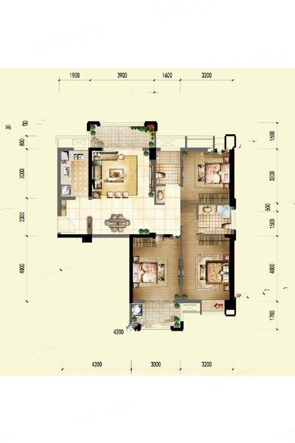 新榕金城华府3室2厅2卫98㎡户型图