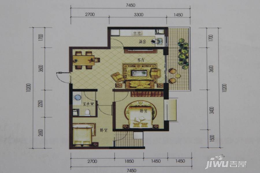 金泰国际2室2厅1卫72.6㎡户型图