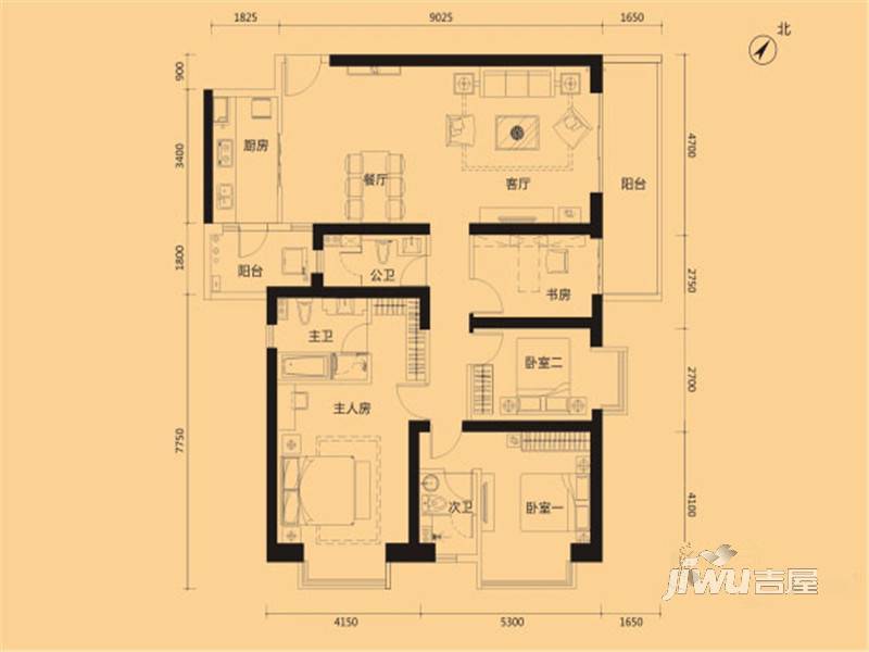 海伦国际4室2厅2卫161㎡户型图