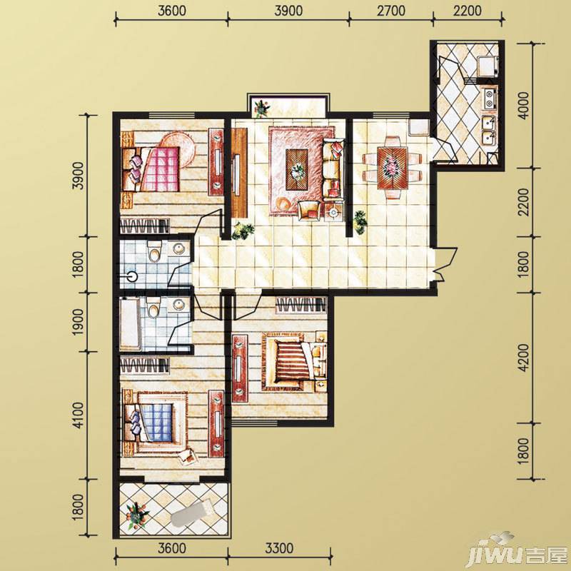 华天置地3室2厅2卫127.1㎡户型图