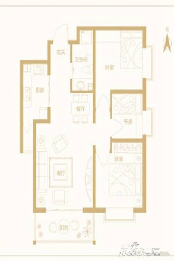 博名·繁华里3室2厅1卫94.7㎡户型图