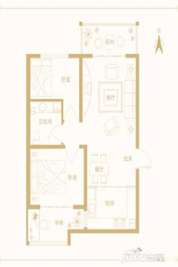 博名·繁华里3室2厅1卫87.2㎡户型图