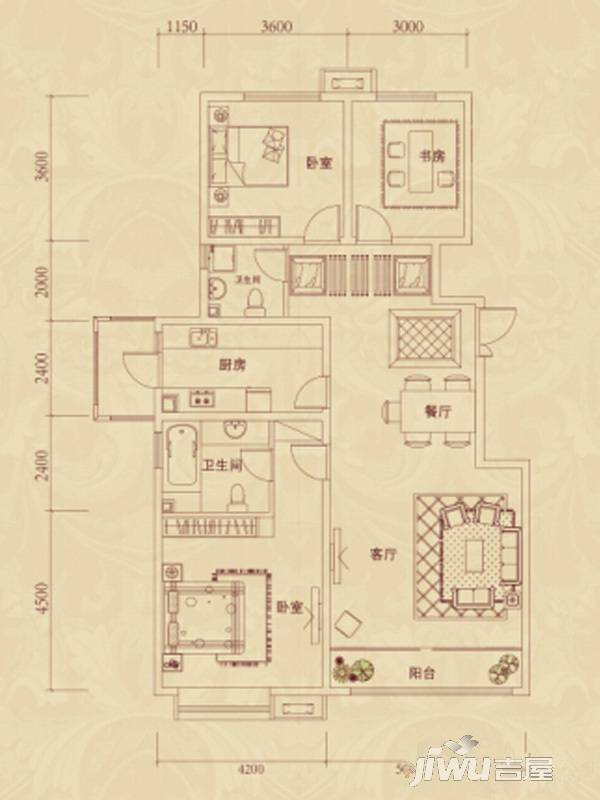 复地东山国际洋房3室1厅2卫149.4㎡户型图
