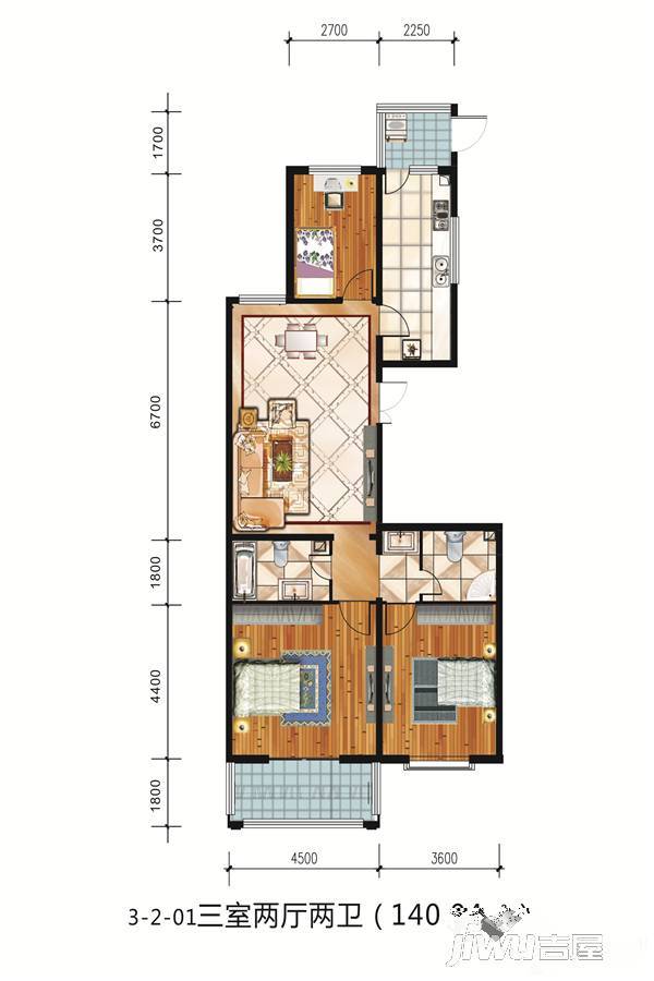 太原凤凰城3室2厅2卫140㎡户型图