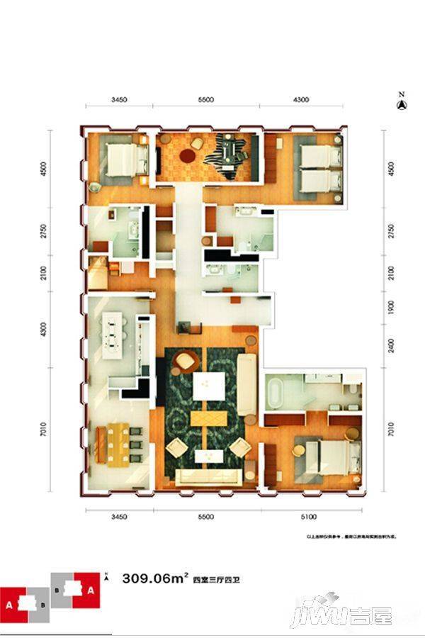 万国城moma4室3厅4卫309.1㎡户型图