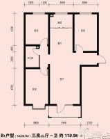 龙城金帝园3室2厅1卫120㎡户型图