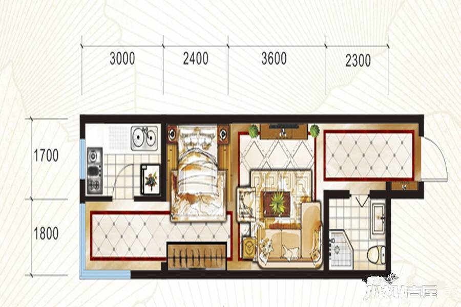 太原文兴苑1室1厅1卫42.5㎡户型图